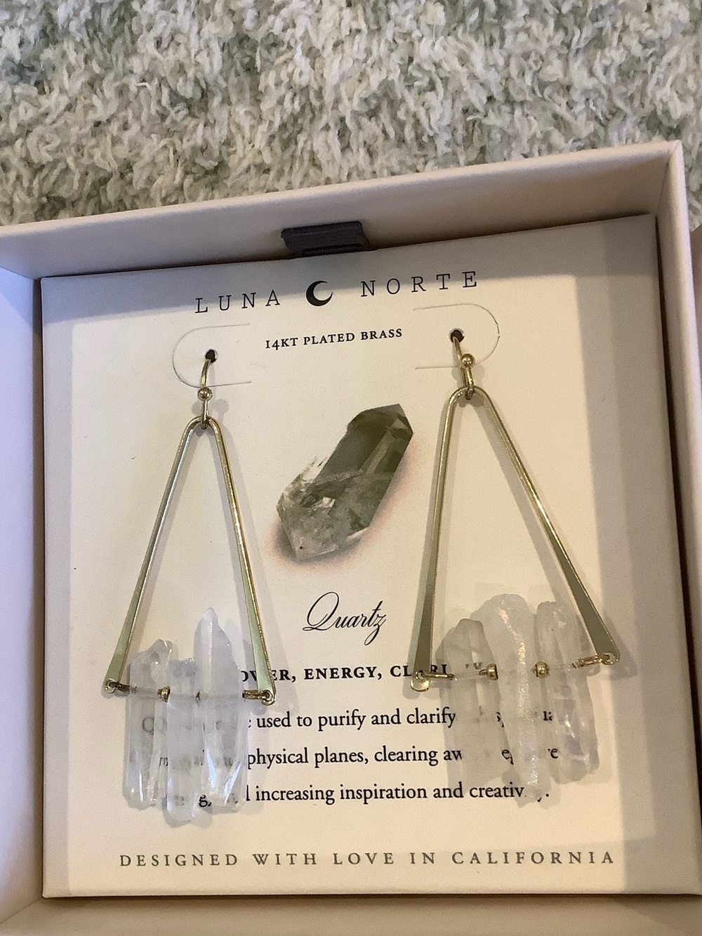 Luna Norte Clear Quartz Crystal Cluster Drop Earrings 14kt plated brass NWT box - Picture 2 of 12